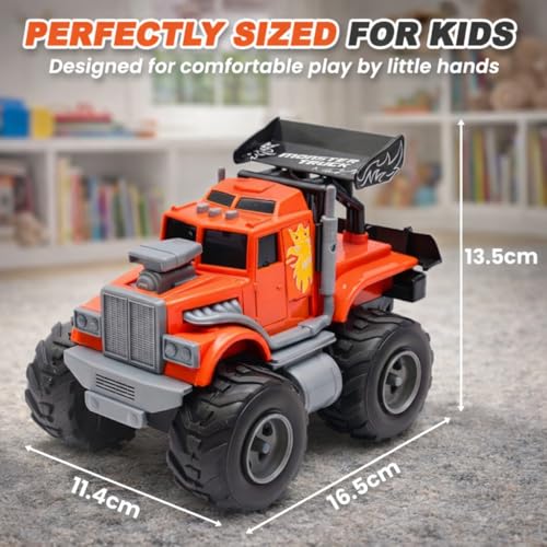 Image of Storio Monster Truck City Service Friction Car Toy | Push & Go Monster Truck with Lights & Sounds | Battery-Free Toy Vehicle for Kids Boys & Girls | Random Colour