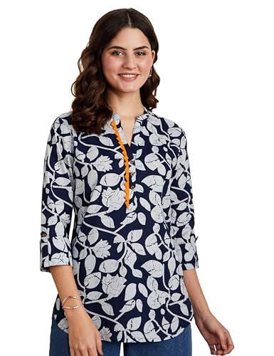 Image of Amazon Brand - Myx Women Cotton Printed Straight-fit Short Kurti (Available in Plus Sizes)
