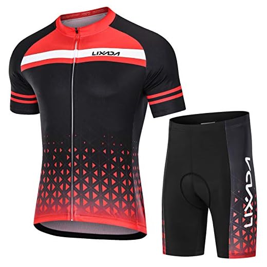 Lixada Men's Cycling Jersey Set Breathable Quick-Dry MTB Biking Shirt with 3D Cushion Padded Shorts