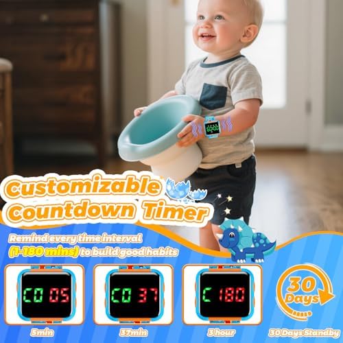 Potty Training Watch and Board Book for Kids: Water Resistant Potty Watches for Toddler Boys Rechargeable Toilet Reminder Dinosaur Toddler Watch 1-3 Birthday Gifts for 2 3 4 Year Old Boy (Blue) — 사진 4