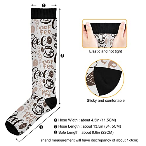 Wusikd Coffee Cup Compression Socks for Women and Men Circulation White Long Socks for Athletic Running 13