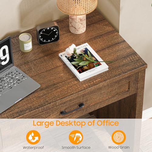 Image of Vabches Home Office Desk with 3 Storage Drawers, Red-Brown