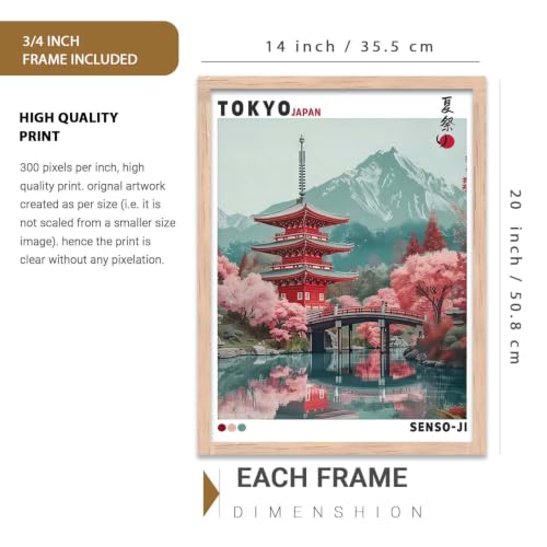 Image of kotart Japan City View Wall Framed Posters | Japanese City View Aesthetic Framed Poster for Living Room Bedroom Gaming Room Studio Wall Decor Set Of 3 (14x20 Inch)