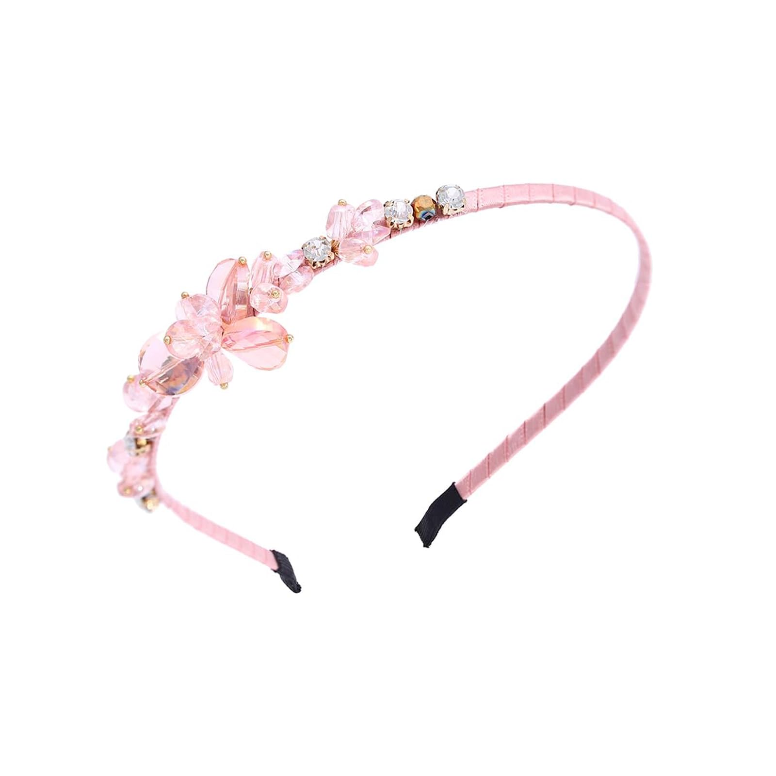 Qiwenr Crystal Headband, Crystal Side Headband, Pink Rhinestone Hair Bands, Great Headpiece for Prom Party