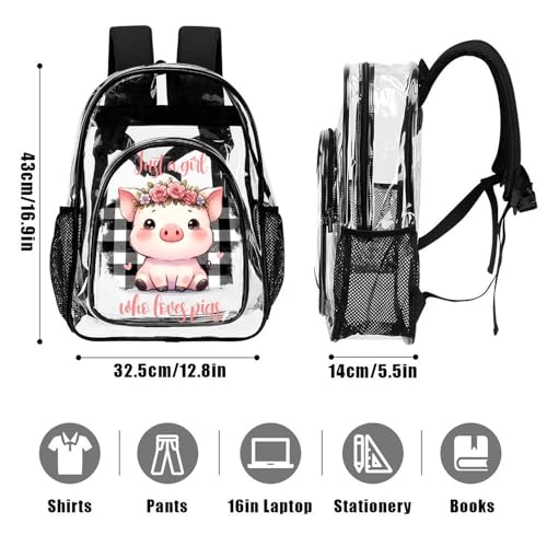 Pig Clear Backpack Heavy Duty for Girls Kids Boys Women Men - Large Cute PVC Pigs Theme Printing Transparent Backpacks for Schools Stadium Concerts Work - Clear/Black3