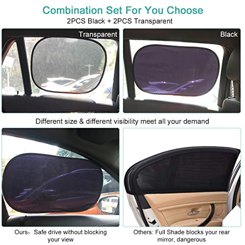 Car Window Shades for Baby 4 Pack, Auto Sun Shiled for Blocking UV Ray Protecting Kids Pets Family- Baby Car Side Window Sun Shades- with 2 Size: 2 Transparent & 2 Semi-Transparent Sunshades