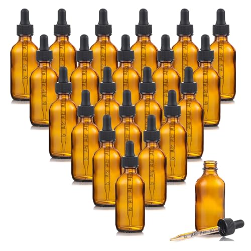 Parfumlism Lot de 20 flacons compte-gouttes 50 ml en verre ambré – avec pipette doseuse, entonnoir et étiquettes – pour huiles essentielles, teintures,...