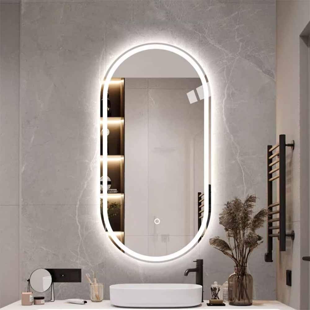 FGXHHS Fogless Lighted LED 51", 3 Colors Dimmable Smart Makeup Full Length with Frontlit & Backlit, Oval, Touch Control(Vertical,120x60cm)