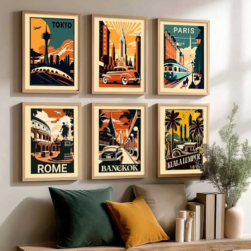 Image of kotart City view wall art poster with Frame for Home Decoration - Painting Living Room Bedroom Office hanging frames - (Pack of 6 Multicolor) (14X20 Inch, F)