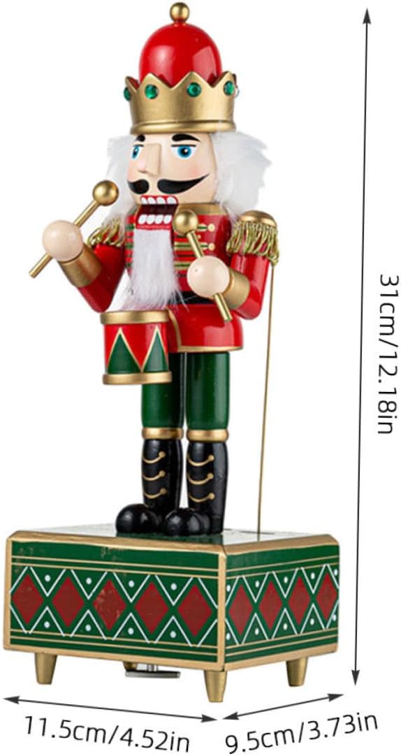 TOYANDONA Red Wooden 32cm Nutcracker Music Box with Drummer Soldier Design, Wind-up Christmas Nutcracker Decoration for Home and Office Seasonal Décor