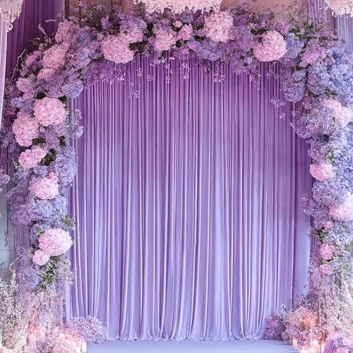 Image of 30x10ft Lavender Backdrop Curtain for Wedding Parties Wrinkle Free Fabric Lavender Drapes Backdrop Decoration for Baby Shower Birthday Photography Decoration 6 Panels, 5ft x 10ft