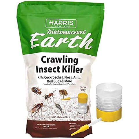 Harris Diatomaceous Earth Crawling Insect Killer, 4lb with Powder Duster Included Inside The Bag Cover
