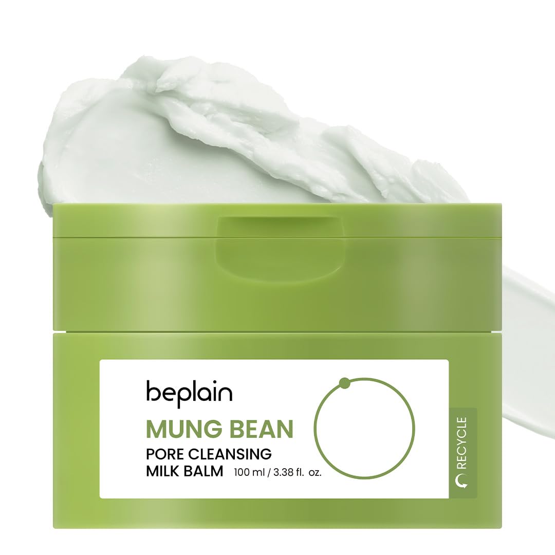 beplain Mung Bean Pore Cleansing Milk Balm (3.38 fl.oz/100ml) | Fragrance-Free | Korean Makeup Remover for Sensitive Skin | Non-Greasy Sorbet Texture with Ceramides | All-in-One Facial Cleanser