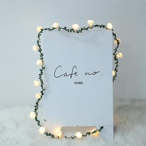 Miniatura 4 de ZLXDP - Guirnalda de luces artificiales de 66ft  20 LED de rosas artificiales de folwer hojas verdes guirnalda de luces de vid para bricolaje