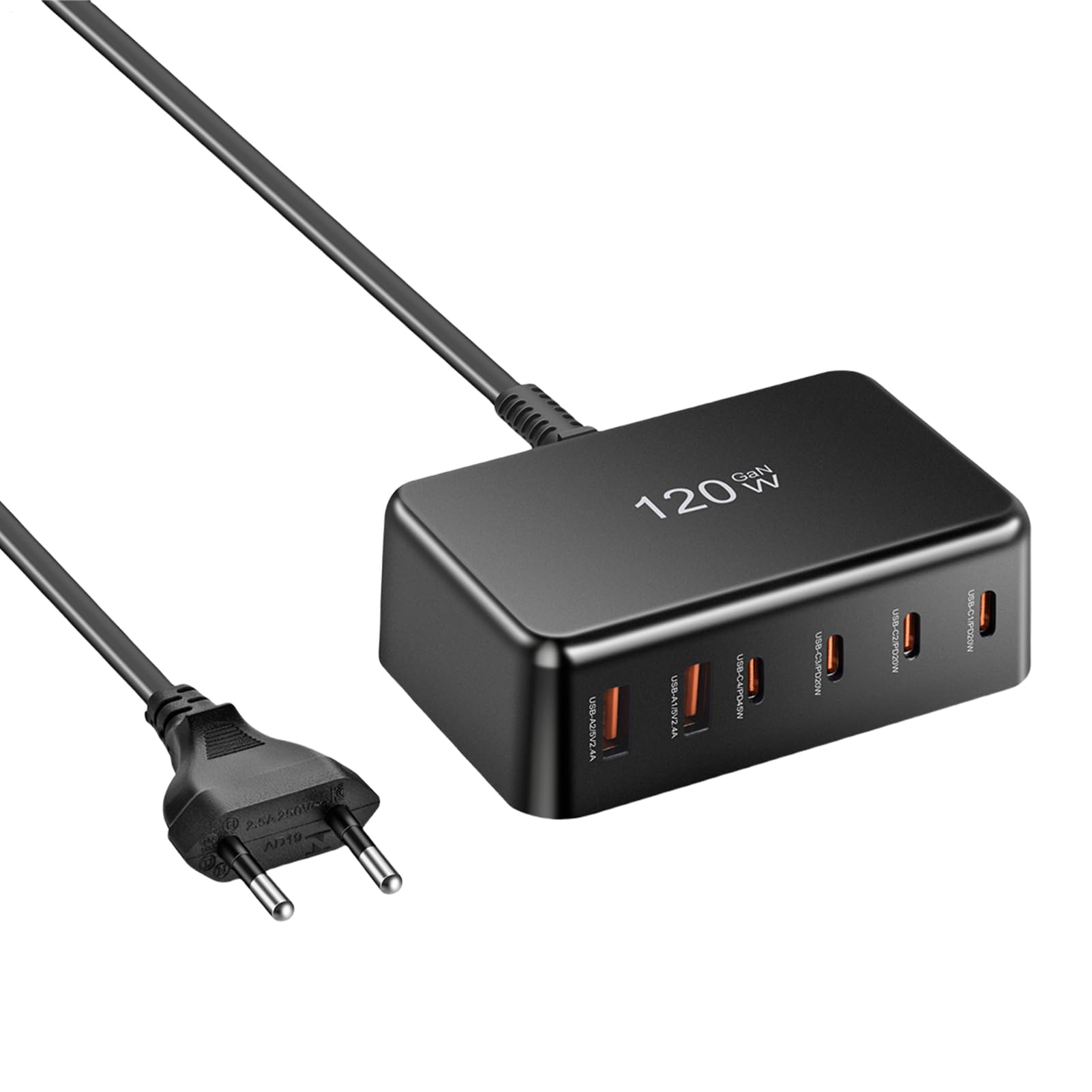 Caricabatterie USB C Rapido Ricaricabatterie Portatile per Telefoni | Dispositivo di Ricarica Rapida da 120W 6 Porte per Utenti di Dispositivi Mobili e Persone Attive Viaggiatori