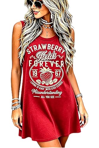 Image of Vintage Rock Country Music Dress for Women Rock Concert Band Graphic Tshirt Casual Letter Print Short Dress