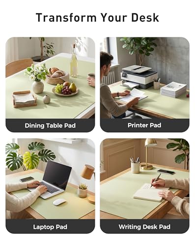 Image of Aothia Faux Leather Desk Mat - Large Mouse Pad, Non-Slip PU Leather Blotter, Waterproof Writing Surface for Office and Home (Grass Green, 40 inch x 24 inch)