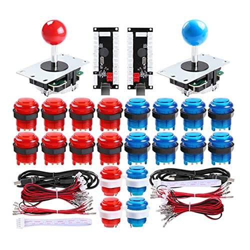 Stuurvnee PièCes de Bricolage D' Kit de Bricolage à LED 2X Encodeur USB à Retard ZéRo + 2X Joysticks 20X Bouton D' à LED pour PièCes de Jeux D' Cover