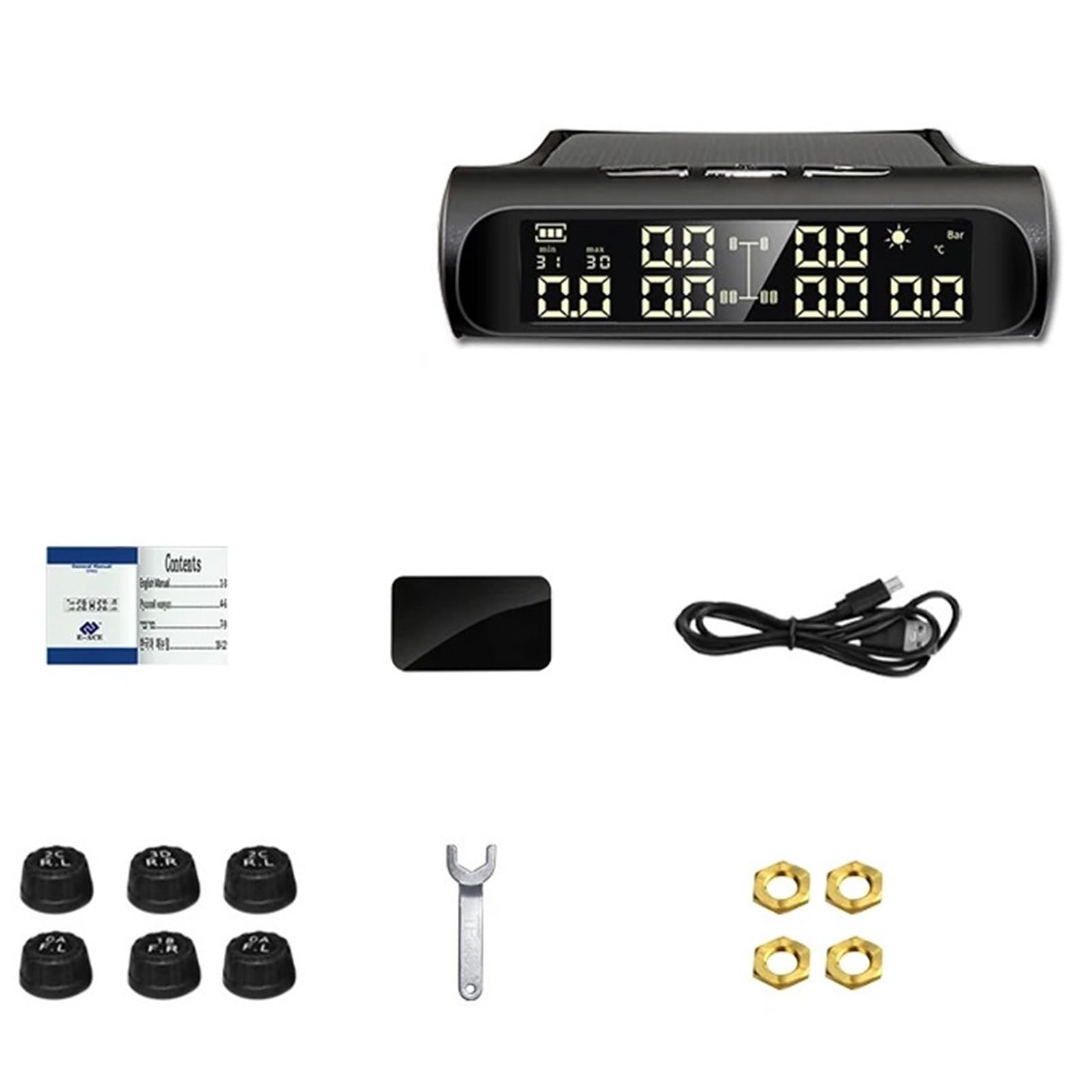 Cyfrowy miernik ciśnienia w oponach Solar TPMS 6 Zewnętrzne czujniki Wyświetlacz ciśnienia i temperatury w oponach Wsparcie alarmu bezpieczeństwa Samochody, kampery, pickupy | K27-6 Sensor