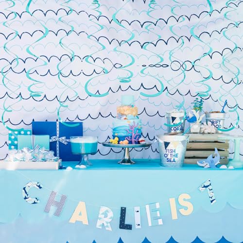 Image of 24 PCS Teal Hanging Swirl, Sparkle Ceiling Hanging Decorations, Plastic Streamer Party Decorations with Double-Swirls and Single-Swirls for Birthday Decorations, Graduation, Easter, Baby Shower