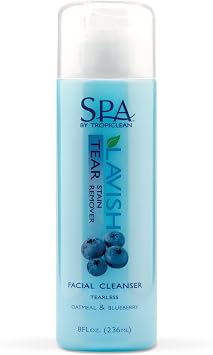 TropiClean SPA Tear Stain Remover for Dogs | Blueberry Facial Shampoo | Odor Eliminator | Tearless | Whitening and Brightening | Made in USA | 8oz.