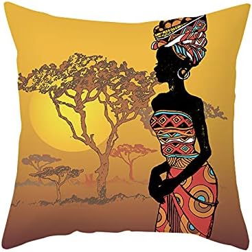 Black Woman Throw Pillow Covers Pack of 4 African Ethnic Tribal Pillow Cases Modern Art Square Decorative Cushion Covers for Sofa Couch 45x45 cm
