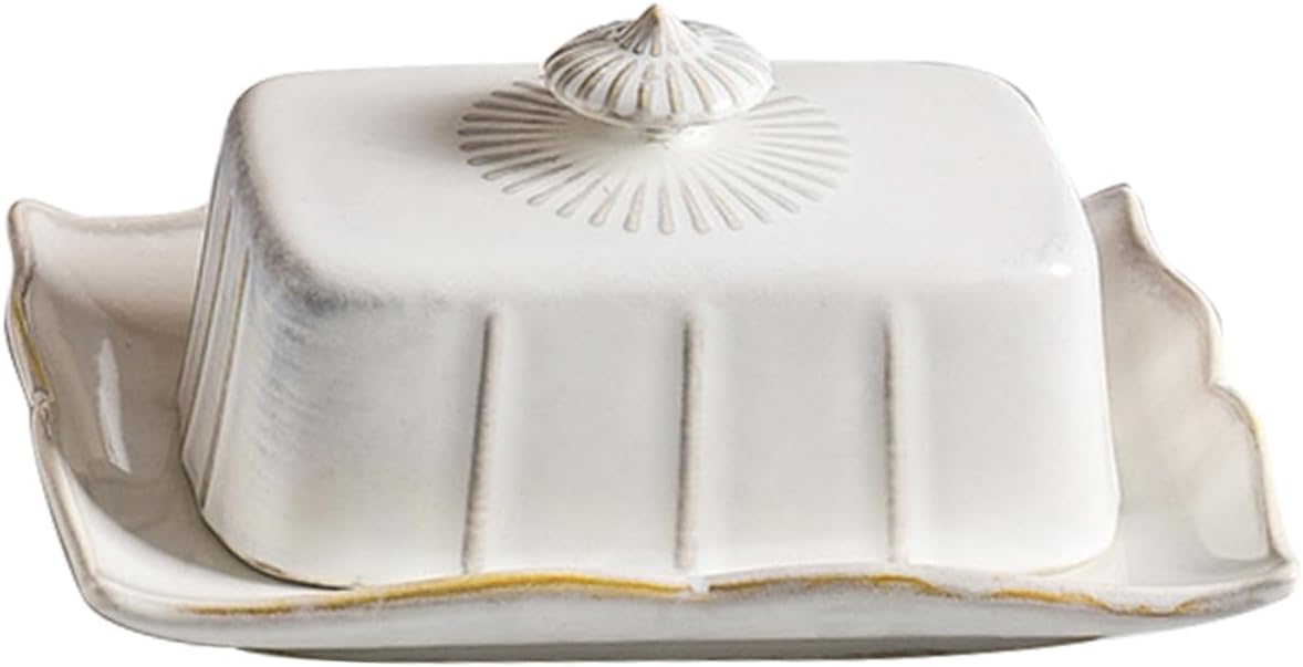 Rectangular Ceramic Butter Plate with Cover Heat Resistant Butter Service Dish for Home Kitchen Stylish White Tray for Storing Cheese Snacks and Desserts