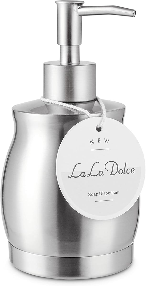 Dispensador de jabón para encimera de acero inoxidable, botella líquida y bomba, adecuado para varios lugares como cocina y baño (níquel cepillado, 390 ml/13 oz)