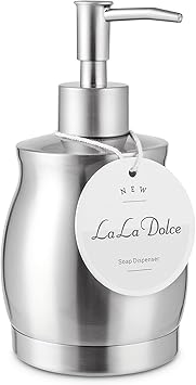 LALA DOLCE Stainless Steel Countertop Soap Dispenser Liquid Bottle and Pump, Suitable for Various Places Such as Kitchen and