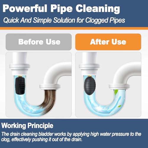 Drain Cleaning Bladder Kit, Including 3 Sizes Rubber Bladders, 10 Ft Retractable Hose, Brass Faucet Adapter & Shut-Off Valve, Durable Drain King Style Tool for Pipe & Sewer Unclogging (6 pcs) by Ketofa - Image 5