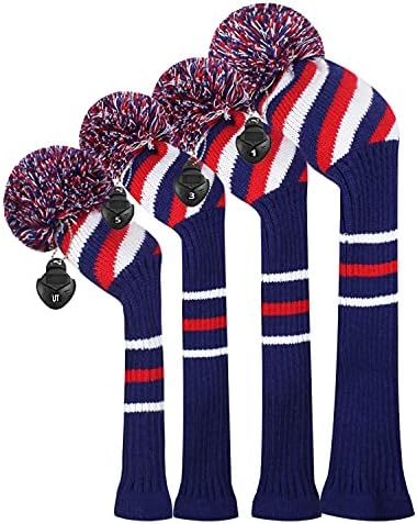 Scott Edward Knit Golf Head Covers 4 Pieces Pack Fit Over Well Driver Wood(460cc) Fairway Wood2 and Hybrid(UT) with Rotating Number Tags