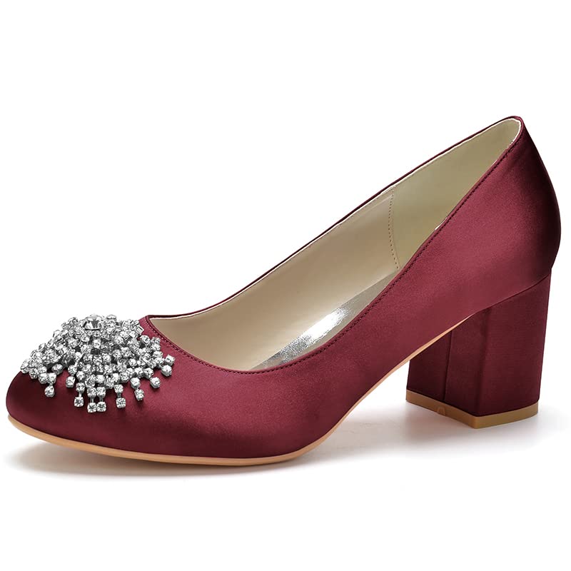Chaussures à talon bas de 6cm bordeaux pour femme en taille 38 EU