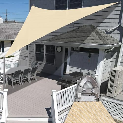 E&K Sunrise 48' x 48' x 67.9' Sun Shade Sail Right Triangle Canopy Shade Cover with A Ring Steel Cable Wire UV Block for Pergola Patio Backyard Garden Deck Outdoor (Sand)
