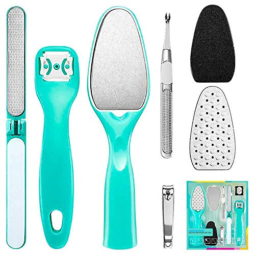 Winkeyes Pedicure Kit Spa Home Pedicure Kit 8 in 1 Stainless Steel Foot Scrubber Tool Foot Rasp - Removing Hard&Cracked&Dead Skin Cells Professional Foot Callus Remover Tool Foot Corn Remover Nail Fil