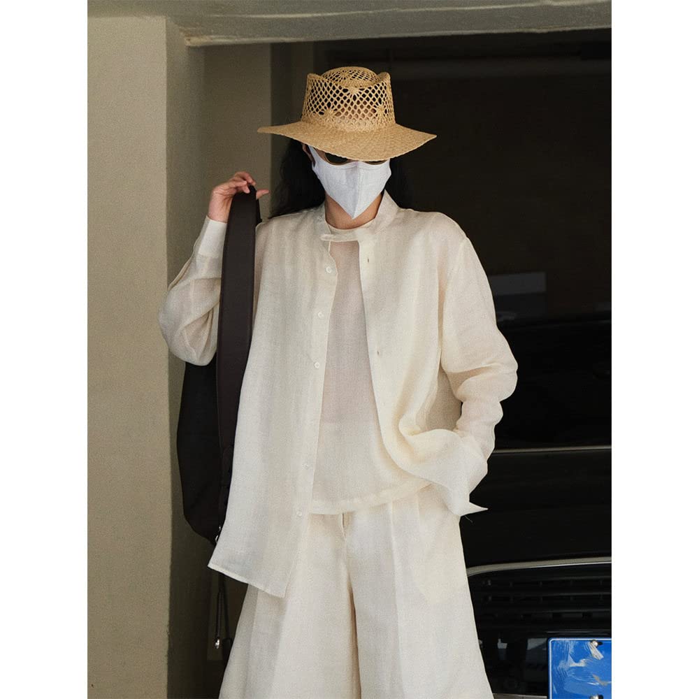 Damen Oberteile,Damen-Leinenbluse, Übergroße Sommer-Langarmhemden, Stehkragen-Oberteile, Elegante Bluse, T-Shirt-Jacke, Lockere Bluse, Tunika, Sweatshirt-Oberteile Für Frauen