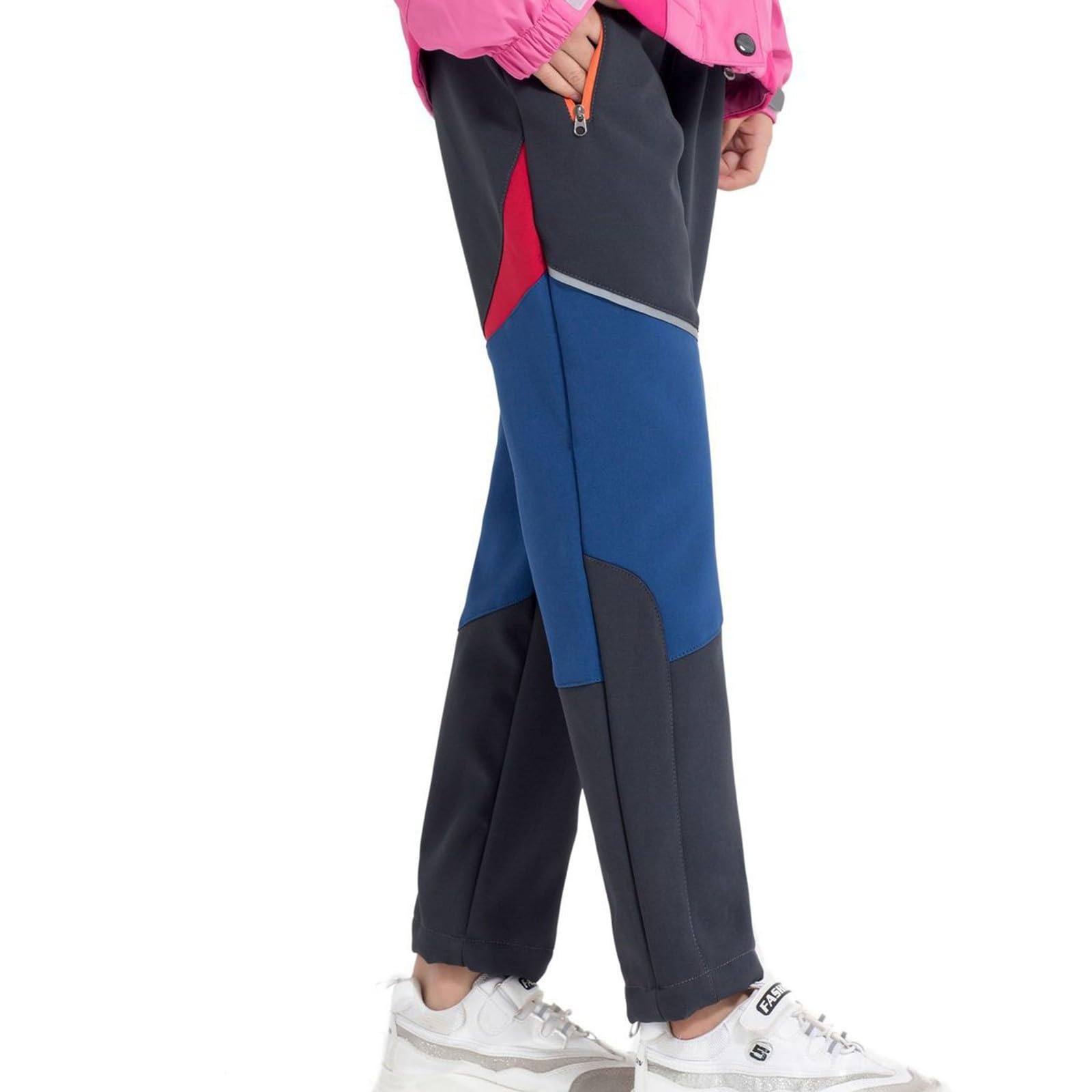 Pantalon de neige pour enfants avec doublure chaude en tissu softshell coupe-vent confortable - Pantalon de ski pratique et extensible - Poches zippées - Pantalon de ski tendance pour la randonnée et