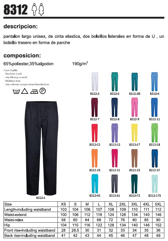 MISEMIYA - PANTALONS Unisex Taille Elastique UNIFORME DE Travail Clinique HÔPITAL NETTOYAGE VÉTÉRINAIRE SANTÉ HÔTELLERIE - Ref.8312-5XL, Cyan
