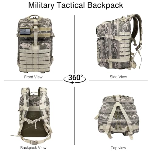 Image of Military Tactical Backpack for Men, 45L 3 Day Assault Pack, Heavy Duty Large Molle Backpack for Outdoor, Hiking, Camping, Camouflage Grey