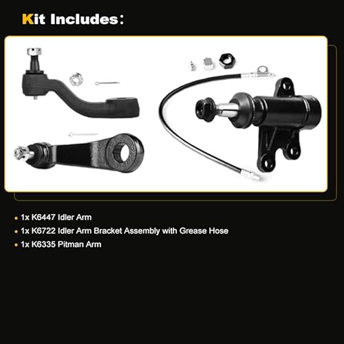 ASAPE Idler Arm Bracket Assembly with Grease Hose Pitman Arm Replacement for 1993-1998 for Chevrolet K1500 1999 for Chevrolet K1500 Suburban 1994-1995 1997-1998 for GMC C1500-3Pcs Set