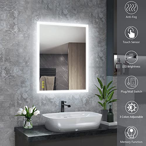 Citymoda 20X28 Inch Led Bathroom Mirror With Lights Led Vanity Mirror Wall Mounted Anti-Fog Lighted Bathroom Mirror, Smart Bathroom Mirror With Touch Button Dimmable Horizontal/Vertical #TOP1