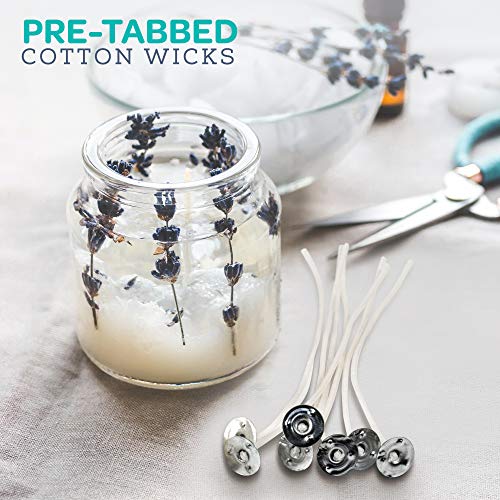 Hearts & Crafts Candle Wicks - 100% Natural Cotton, Pre-Waxed, Low Smoke 6" Wicks For Diy Candle Making, 100 Wicks Plus 2 Centering Devices #TOP4