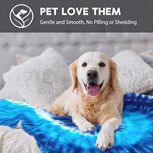 Fleece Throw Blanket For Couch Sofa Bed Office, Comfy Warm Fuzzy Flannel Throw Blanket 50 X 60 In, 350 Gsm Soft Microfiber Plush Cozy Blankets Throws For Adult Kids All Season (Blue Tie Dye) #TOP3