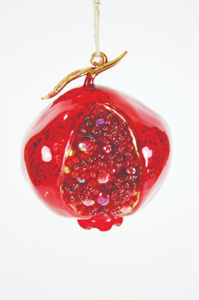 Cody Foster Red Jeweled Pomegranate Faux Food Fruit 4 Christmas Ornament, Multi