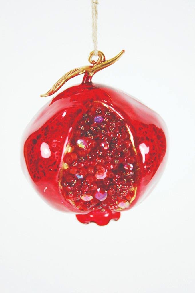 Cody Foster & Co. Red Cody Foster Jeweled Pomegranate Faux Food Fruit 4 Christmas Ornament, Multi