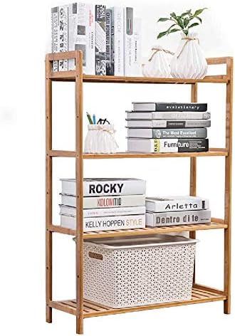 unho Bamboo Shelving Unit Organization, 4 Tier Storage Shelves Adjustable Bookshelf Kitchen Free Standing Storage Unit Plant Stand 26.46 x 9.84 x 38.9
