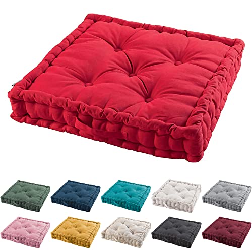 TIENDAEURASIA® Cojines de Suelo - 100% Algodón Lisa - Ideal para Sillas, Bancos, Palets, Suelos - Uso Interior y Exterior (Rojo, 60)