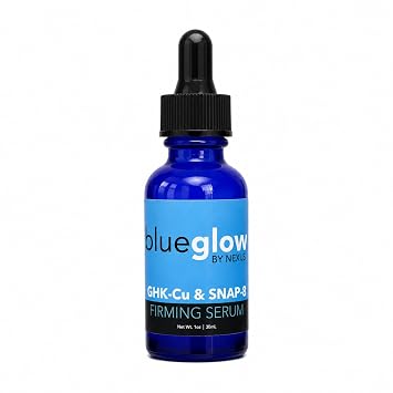 BlueGlow GHK-Cu & SNAP-8 Firming Serum - Copper Peptide Face Serum with Hyaluronic Acid, Niacinamide & Vitamin E - Hydrating Skincare for the Look of Firmer, Smoother Skin - 1 oz