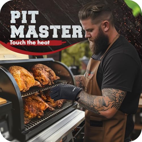Image of KITCHEN PERFECTION Silicone Smoker BBQ Gloves - Heat Resistant Oven Mitts | Waterproof, 5-Finger Design For A Better Grip, for Pitmasters, Meat Smoking, Grilling, Cooking, Frying Turkey | Grill Gift