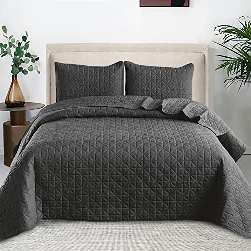 Exclusivo Mezcla 3-Piece Queen Size Quilt Set with Pillow Shams, Grid Quilted Bedspread  Coverlet  Bed Cover( 96x88 Inches, Steel Grey) -Soft, Lightweight and Reversible