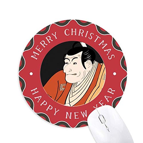 日本の浮世絵の男性の着物 円形滑りゴムのクリスマスマウスパッド